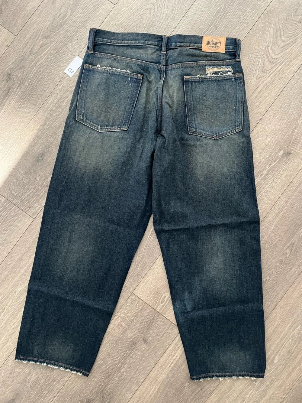 NWT GAP x MadHappy Collab Mens Distressed Dark Blue Jeans Size 34 x 30 & 32x30